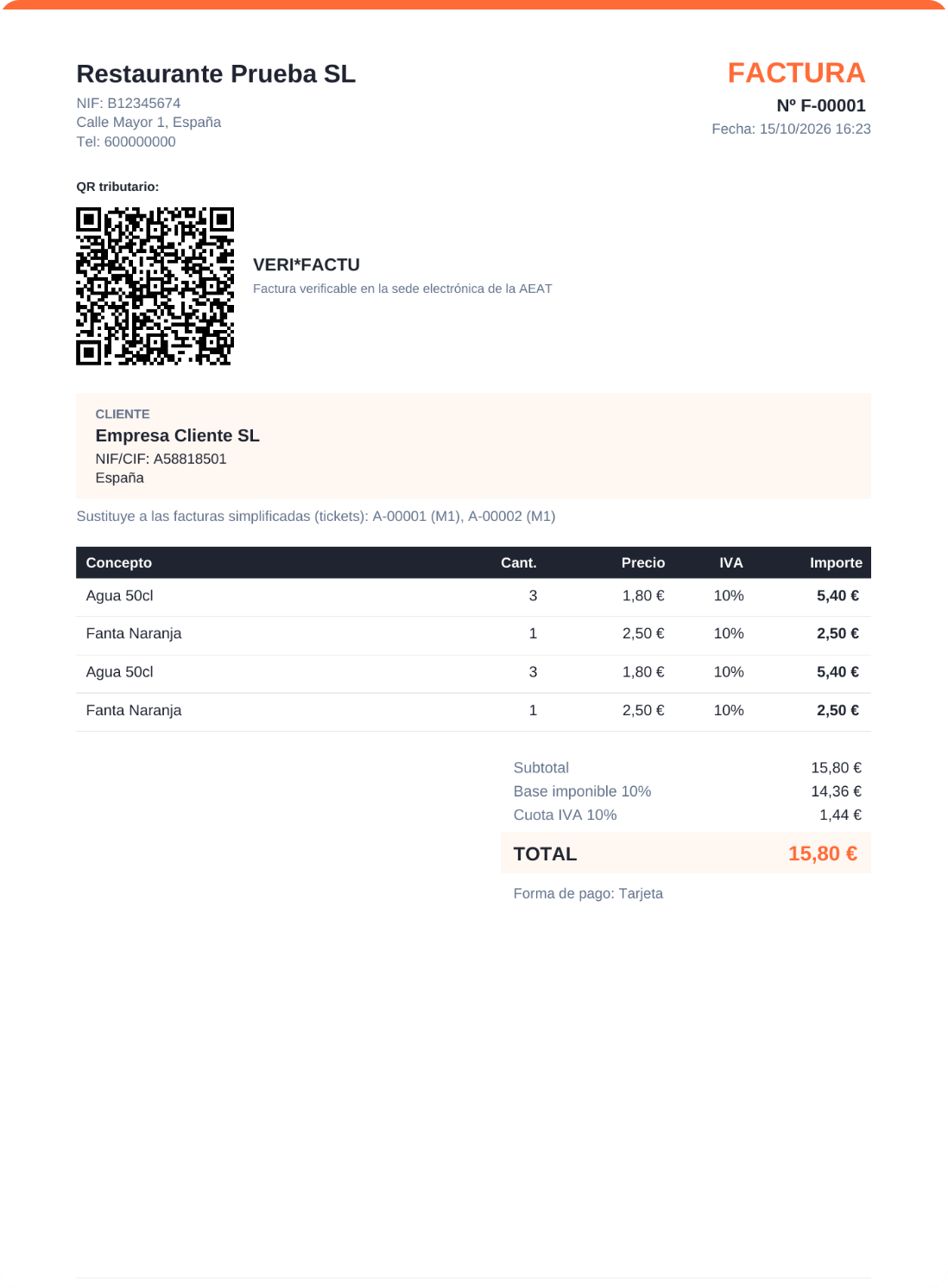 Factura de tpvpartner con QR tributario