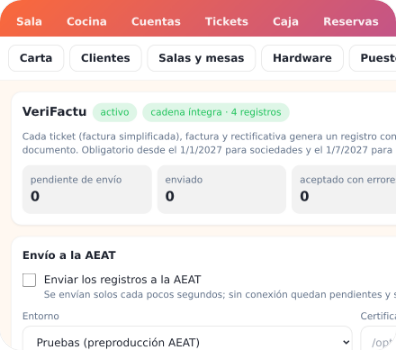 Pantalla de verifactu de tpvpartner